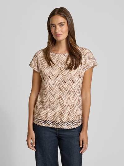 s.Oliver BLACK LABEL relaxed fit T-shirt met ajourpatroon Donkerbruin - 4