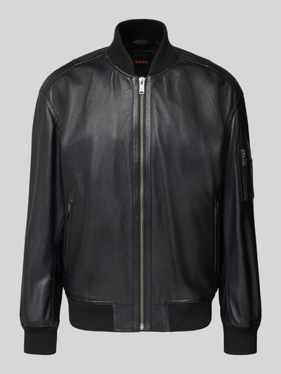 BOSS Orange Regular Fit Lederjacke im College-Stil Modell 'JAKRI' Black 2