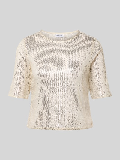 Pieces Shaped fit T-shirt met pailletten, model 'JACK' Zand - 2