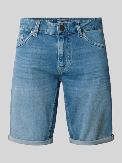 Produktfoto, Regular Fit Jeansshorts im 5-Pocket-Design van PME Legend, mix van katoen en elastaan, model 'NIGHTFLIGHT', knoop- en ritssluiting, heren, bandwijdte maat 32: 43 cm, binnenbeenlengte maat 32: 25 cm, lichtblauw, denimstructuur