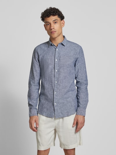 ONLY & SONS Slim Fit Leinenhemd mit Kentkragen Modell 'CAIDEN' Blau 4