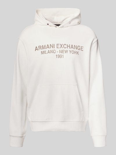 Produktfoto, Hoodie met labelprint van Armani Exchange, puur katoen, los model, capuchon, kangoeroezak, elastische boorden, heren