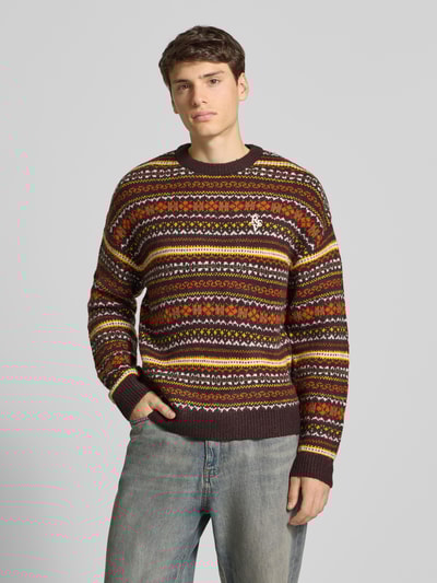 REVIEW Regular fit pullover met wol in gebreide look Donkerbruin - 4