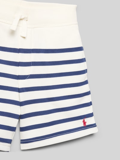 Productfoto, Regular Fit Sweatshorts aus katoenmix van Polo Ralph Lauren Kids, all-over gestreept motief in wit en blauw, labelstitching, elastische, geribde boord, zijsteekzakken, sweat materiaalverwerking