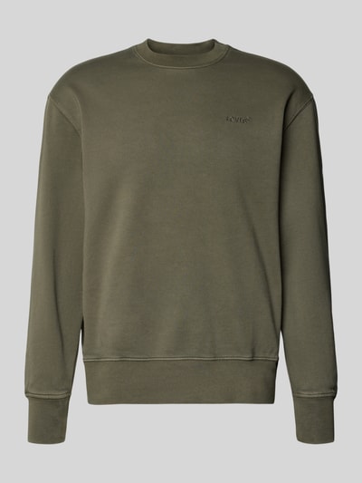 Produktfoto, olivgrünes Sweatshirt mit Rundhalsausschnitt und Label-Stitching von Levi's®, reine Baumwolle, Regular Fit, glatte Struktur