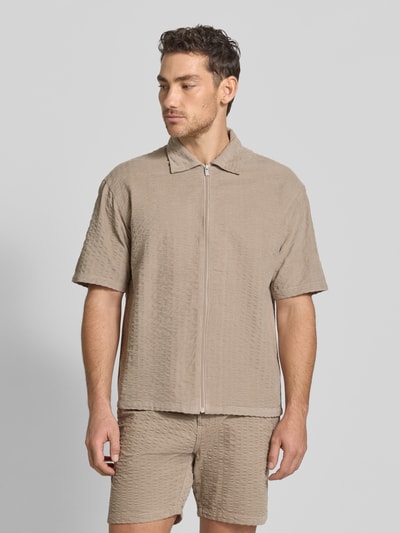 Jake*s Studio Men Regular Fit Freizeithemd mit Strukturmuster Kitt 4