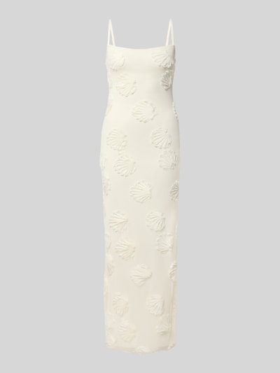 Produktfoto, Maxikleid mit verstellbaren Spaghettiträgern von Gina Tricot in Creme, Karree-Ausschnitt, figurbetonter Schnitt, strukturierte Oberflächen, Allover-Look, Material-Mix mit Stretch-Anteil.