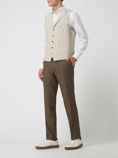 Carl Gross Modern fit pantalon van linnen, model 'Tomte' Donkerbruin - 1