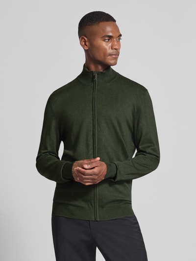 MCNEAL Slim Fit Strickjacke aus Viskose-Mix mit Reißverschluss Dunkelgruen Melange 4