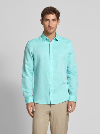 Jake*s Slim Fit Freizeithemd aus Leinen-Baumwoll-Mix Aqua 4