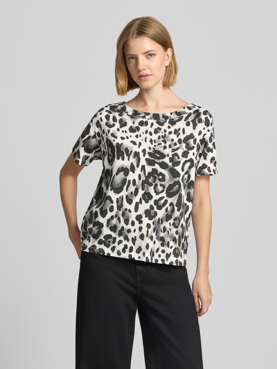 monari T-shirt in all-over look met ronde hals Donkerbruin - 4