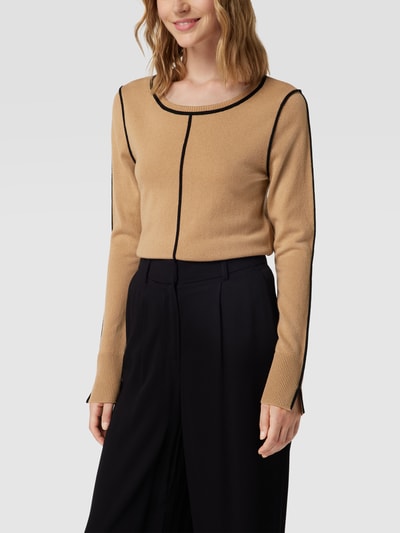 BOSS Gebreide pullover met contraststrepen, model 'Fomilia' Camel - 4