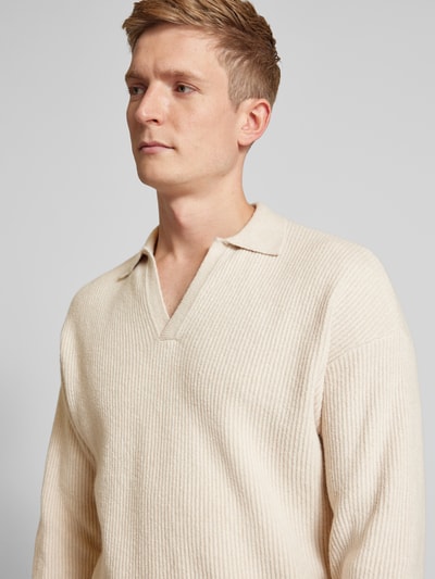 Drykorn Gebreide pullover met ribboorden, model 'RUSTINO' Zand - 3