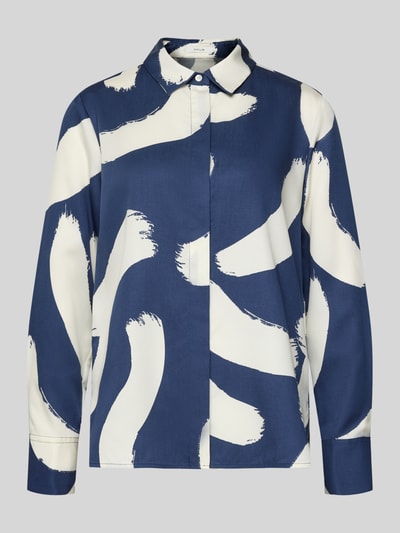 Productfoto, Hemdblouse met verborgen knoopsluiting model 'Fumira' van OPUS, puur lyocell, losse fit, blauw-wit abstract patroon