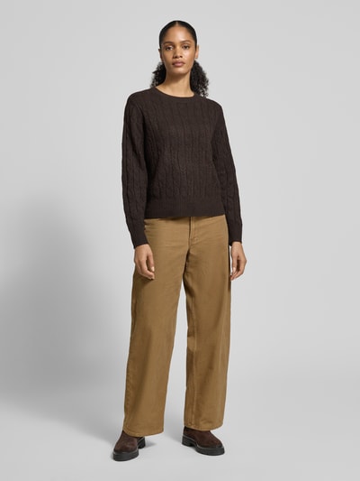 Vero Moda Regular Fit Strickpullover mit Zopfmuster Modell 'ARIES' Schoko 1