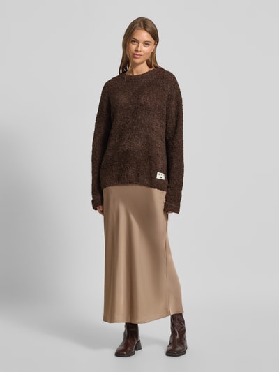 ICHI Regular fit pullover met wol, model 'Larisa' Donkerbruin - 1