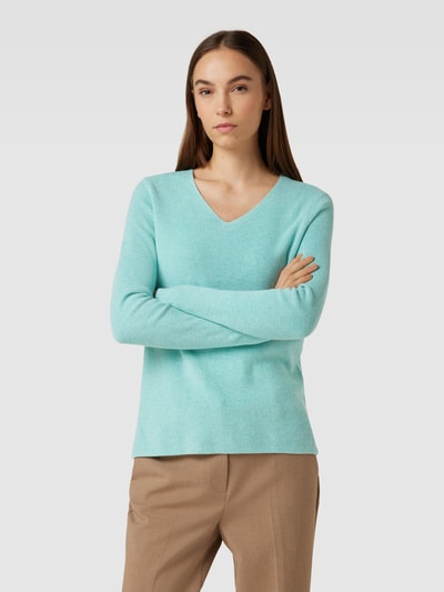 Christian Berg Woman Gebreide pullover met afgeronde V-hals Lagune gemêleerd - 4