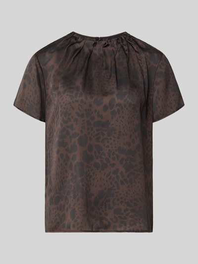 Produktfoto, Regular Fit Kurzarmbluse mit Falten-Detail von s.Oliver BLACK LABEL, braun-schwarzes Animalmuster, glatte Textur, Damen Kurzarmbluse von s.Oliver BLACK LABEL
