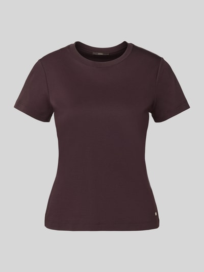 Produktfoto, T-Shirt mit Rundhalsausschnitt von windsor., kolor ciemny fiolet, krój regular fit, czysta bawełna, detal z logo, długość tyłu w rozmiarze 36: 56 cm