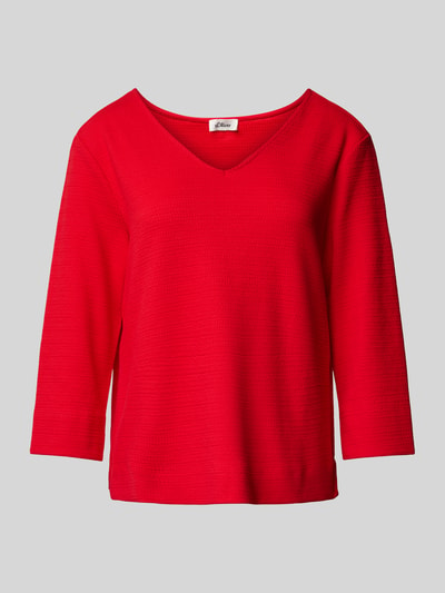 s.Oliver RED LABEL Regular Fit Sweatshirt mit V-Ausschnitt und 3/4-Ärmeln Rot 2