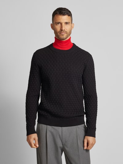 HUGO Strickpullover mit Strukturmuster Modell 'Stubon' Black 4