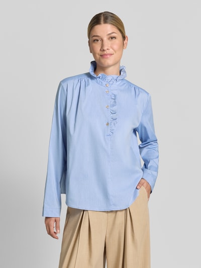 Christian Berg Woman Bluse mit Rüschen und kurzer Knopfleiste Blau 4