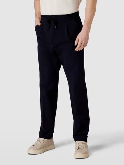 HUGO Spodnie o kroju regular fit z zakładkami w pasie i fakturowanym wzorem model ‘Teagan’ Ciemnoniebieski 4