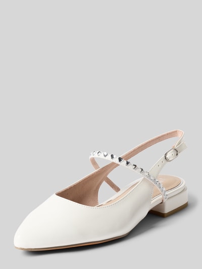 Produktfoto, Ballerinas mit open rug van Marco Tozzi, dames ballerina's, kant pasvorm, met strass-steentjes, doornsluiting, gladde zool, hakhoogte maat 40: 3 cm, wit, vierkante hak, zachte textuur