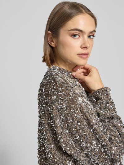 Pieces Bluzon o kroju regular fit z cekinowym obszyciem model ‘KAM’ Szarobrązowy 3