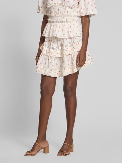 Neo Noir Minirok met smokdetails, model 'Kenia Fleurie' Wit - 4