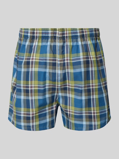 Produktfoto, Boxershorts aus Baumwolle im 2er-Pack von Schiesser für Herren im Regular-Fit mit Elastischer Bund, blau-grünes Karomuster, Reine Baumwolle