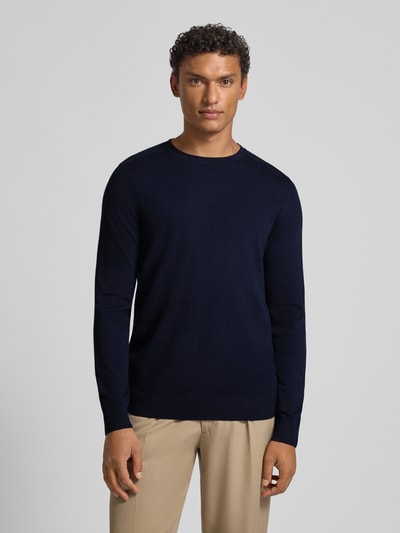 SELECTED HOMME Sweter z dzianiny o kroju regular fit z czystej bawełny model ‘BERG’ Ciemnoniebieski 4