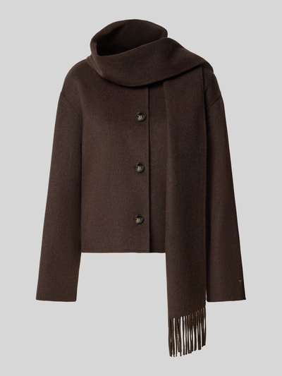 Productfoto, Jacke aus Woll-Mix mit Schal van COMMA, donkerbruin, recht model, ronde hals, knoopsluiting, zachte textuur
