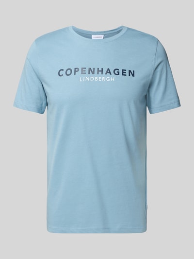 Lindbergh T-shirt met labelprint, model 'Copenhagen' Lichtblauw - 2