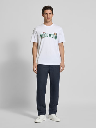 Wood Wood T-shirt met label- en motiefprint, model 'Bobby' Wit - 1