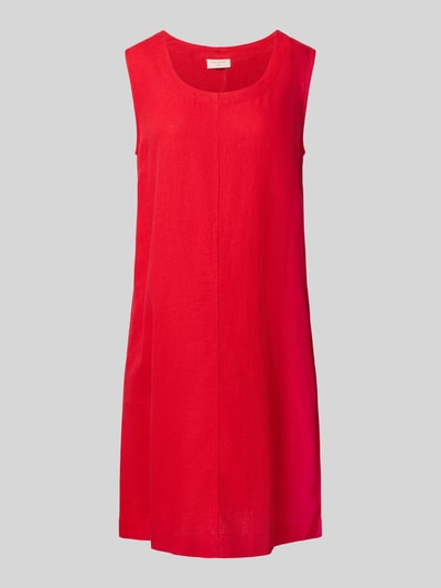 Produktfoto, Knielanges Kleid aus Leinen-Viskose-Mix Modell 'LAVA' von FREE/QUENT in leuchtendem Rot, gerader Schnitt, glatte Struktur