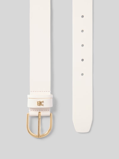 Produktfoto, Gürtel aus echtem Rindsleder Modell 'EFFORTLESS 3.0' von Tommy Hilfiger in Weiß mit goldfarbener Dornschließe und Logo-Applikation, glatte Struktur