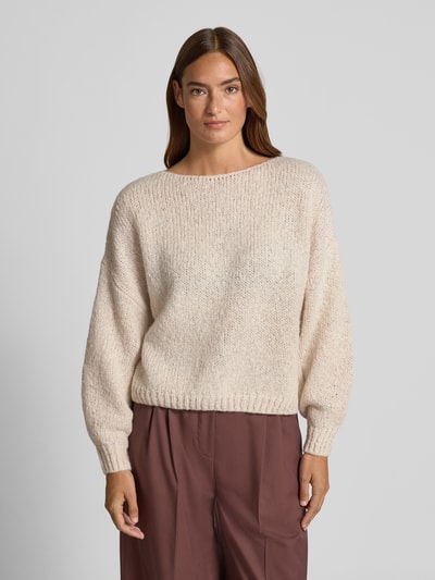 Oui Sweter z dzianiny o kroju relaxed fit z dodatkiem moheru Beżowy melanż 4