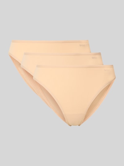 Produktfoto, Slips aus Baumwoll-Mix mit Logo-Print im 3er-Pack von SKINY in Beige, schlanker Schnitt, glatte Textur, Damen Slip, elastisches Material, dezenter Logo-Print