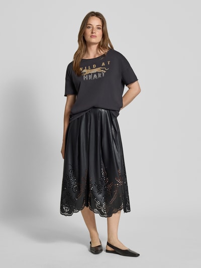 Oui Relaxed Fit T-Shirt aus reiner Baumwolle mit Motiv-Print Anthrazit 1