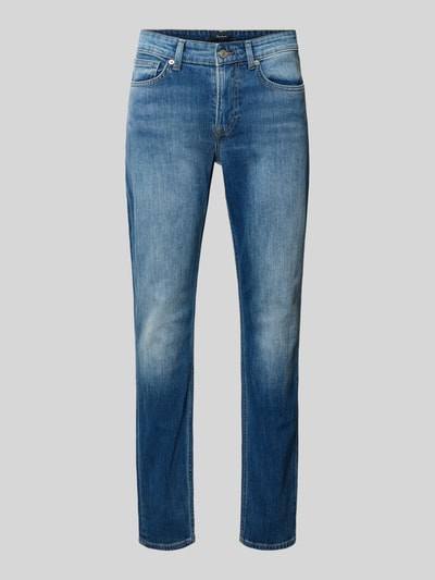 Produktfoto, blauwe slim fit jeans uit katoenmix met lichte wassingen en rechte pijpen, Slim Fit Jeans aus Baumwoll-Mix Modell 'Hatch' van Pepe Jeans, heren slim fit jeans