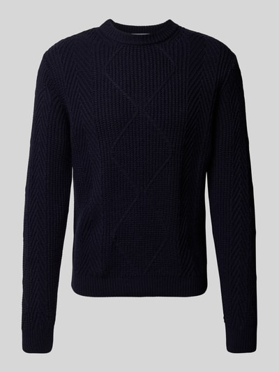 Manuel Ritz Gebreide pullover met kabelpatroon en ronde hals Marineblauw - 2