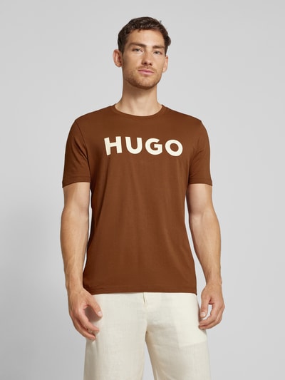 HUGO T-shirt met labelprint, model 'DULIVIO' Middenbruin - 4