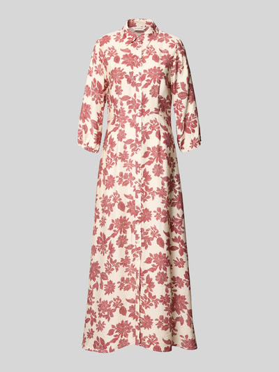 Produktfoto, Hemdblusenkleid aus Viskose-Mix mit 3/4-Arm Modell 'Vildana' von MSCH Copenhagen, A-Linie, Maxikleid, Allover-Look, Knopfleiste.