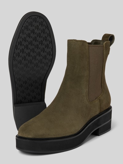 Lauren Ralph Lauren Chelsea boots van leer met treklus, model 'ADRIANNA' Olijfgroen - 4