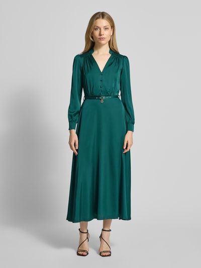 Rinascimento Abendkleid aus Satin mit V-Ausschnitt und Gürtel Gruen 4