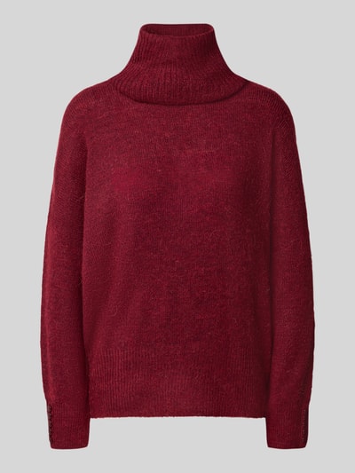 Produktfoto, Relaxed Fit Strickpullover mit Rollkragen Modell 'IHKAMARA' von ICHI in dunklem Rot, grobe Struktur, elastische Abschlüsse, Damen Strickpullover aus Material-Mix mit Alpaka-Anteil