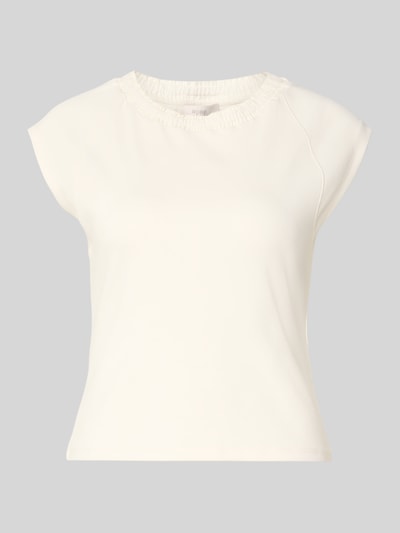 Produktfoto, T-Shirt mit Rundhalsausschnitt von ROBE LÉGÈRE, Damen T-Shirt aus Baumwoll-Elasthan-Mix, Slim-Fit, Kappärmel, cremefarben
