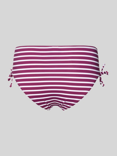 Produktfoto, Bikinihose mit Raffungen Modell 'Tadu' von VENICE BEACH in Lila-Weiß mit Streifen, seitlichen Bändern und enganliegender Passform.
