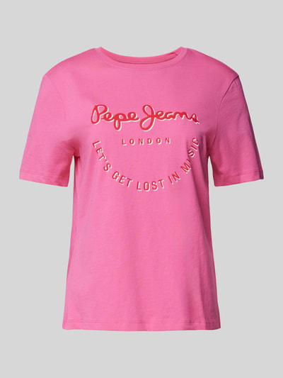 Pepe Jeans T-shirt z nadrukiem z logo model ‘RUMER’ Mocnoróżowy 2